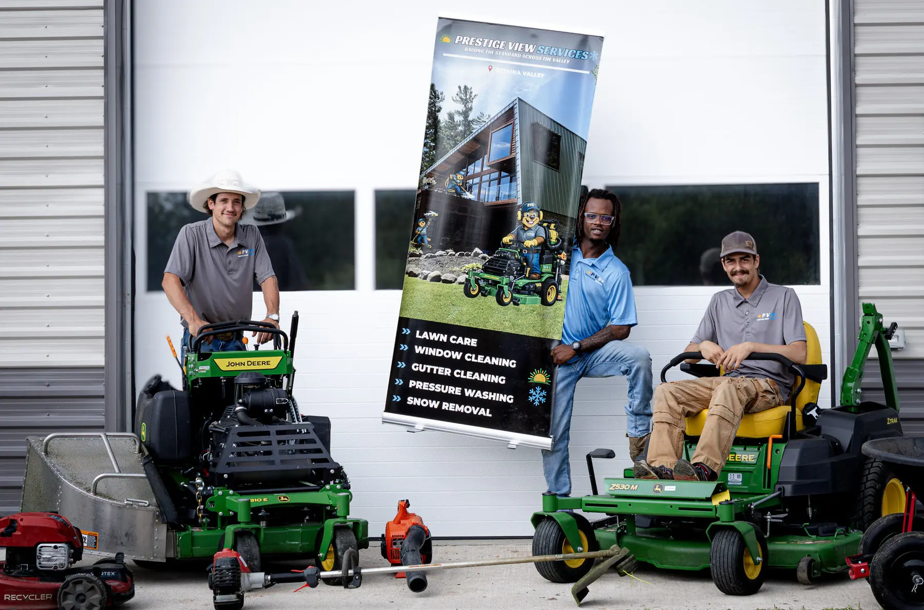 PVS crew with mowers ready for a route day