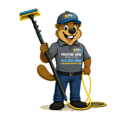 Sam, the PVS mascot beaver in crew uniform