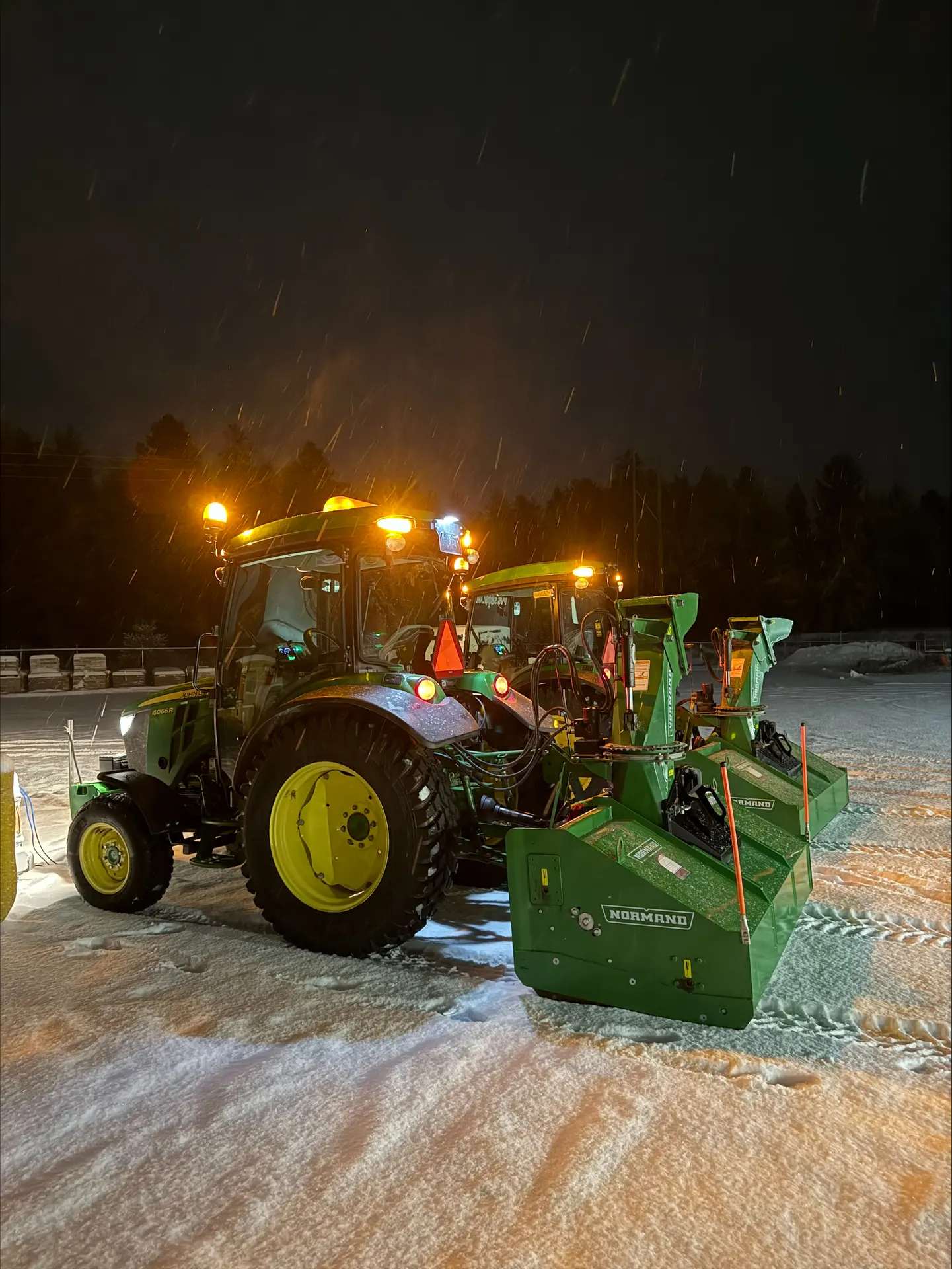 PVS tractors staged during an overnight snowfall